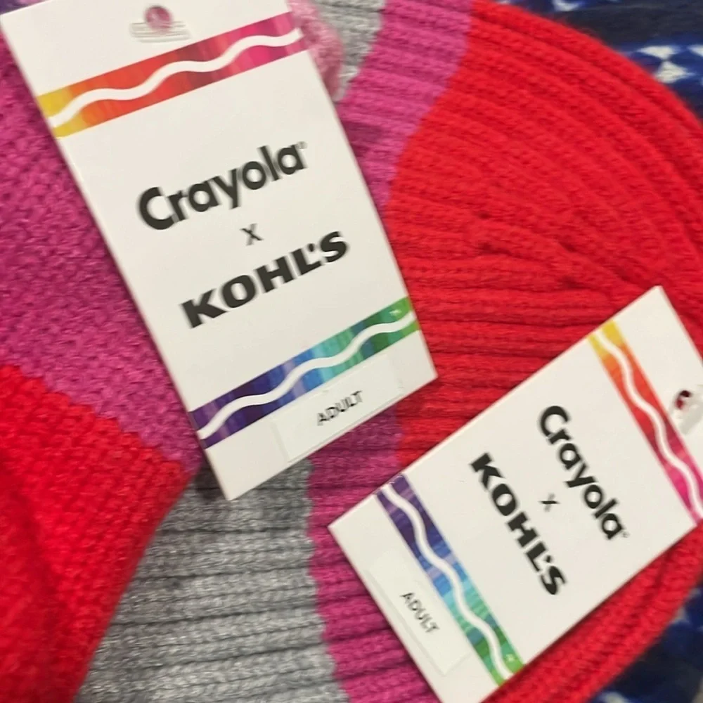 Crayola X Kohl's Kids Ribbed Striped Cuff Beanie Hat with Pom